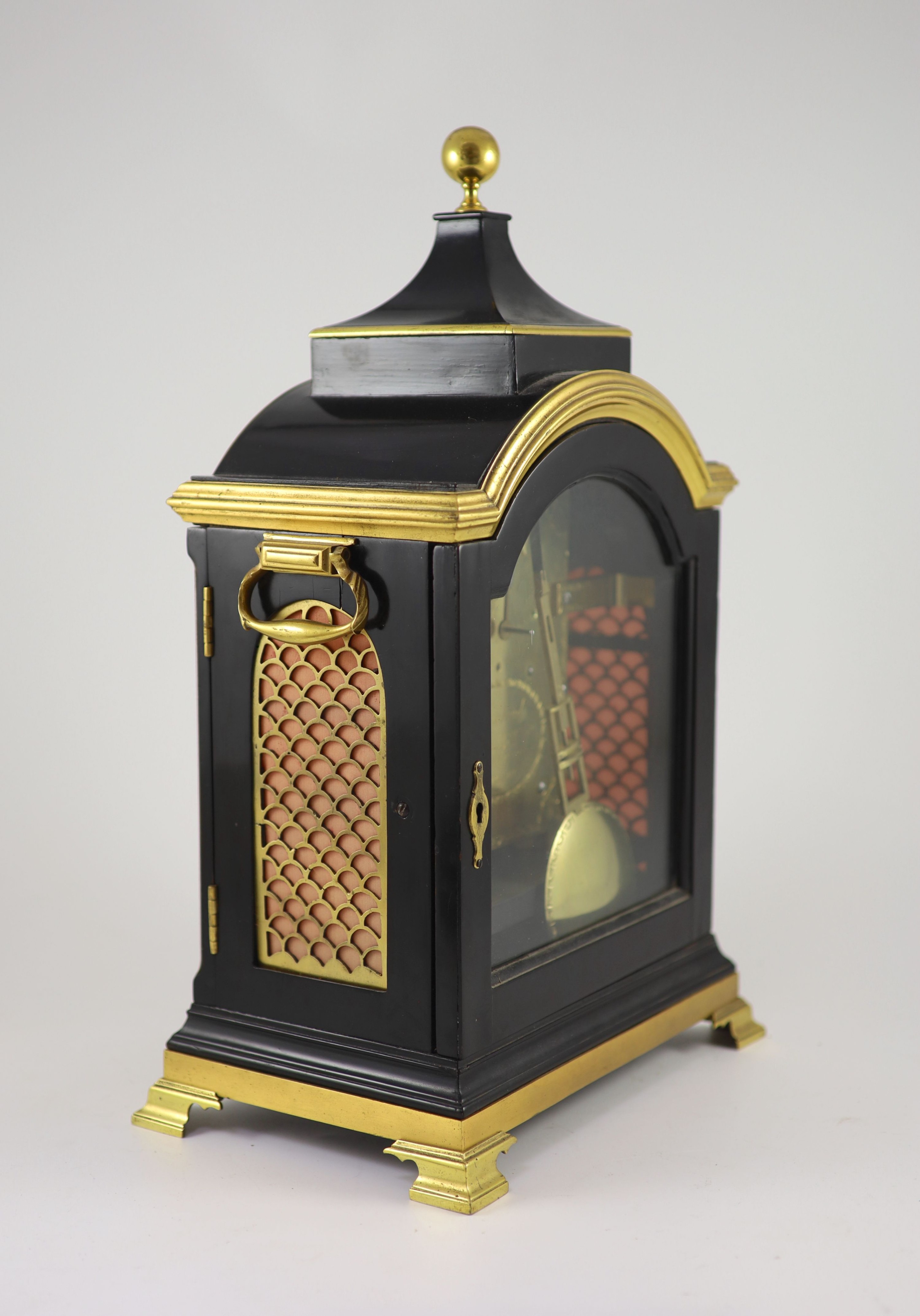 Barraud, Cornhill, London. A George III ebony and brass mounted bracket clock, width 29cm depth 19cm height 46cm